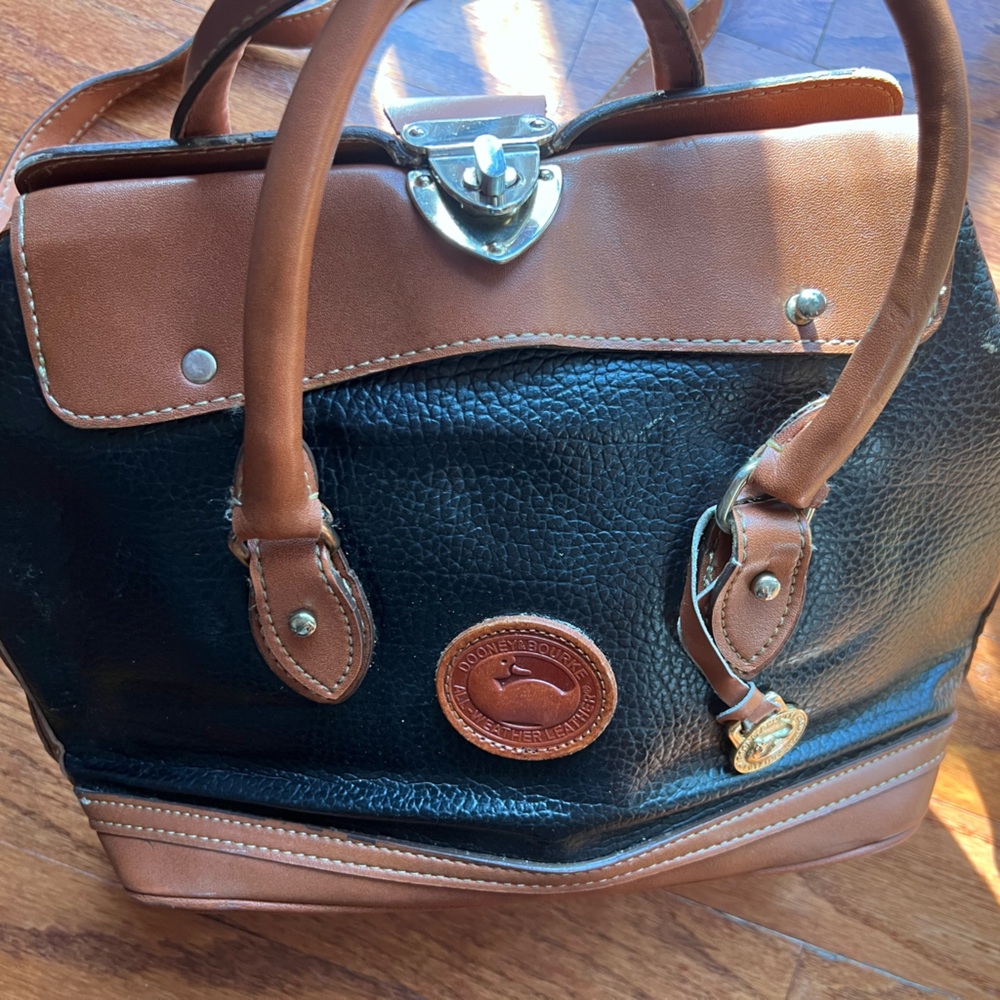 Vintage Dooney & Bourke Gladstone Satchel R90 Black Tan AWL Doctor Bag USA Made - Picture 4 of 5